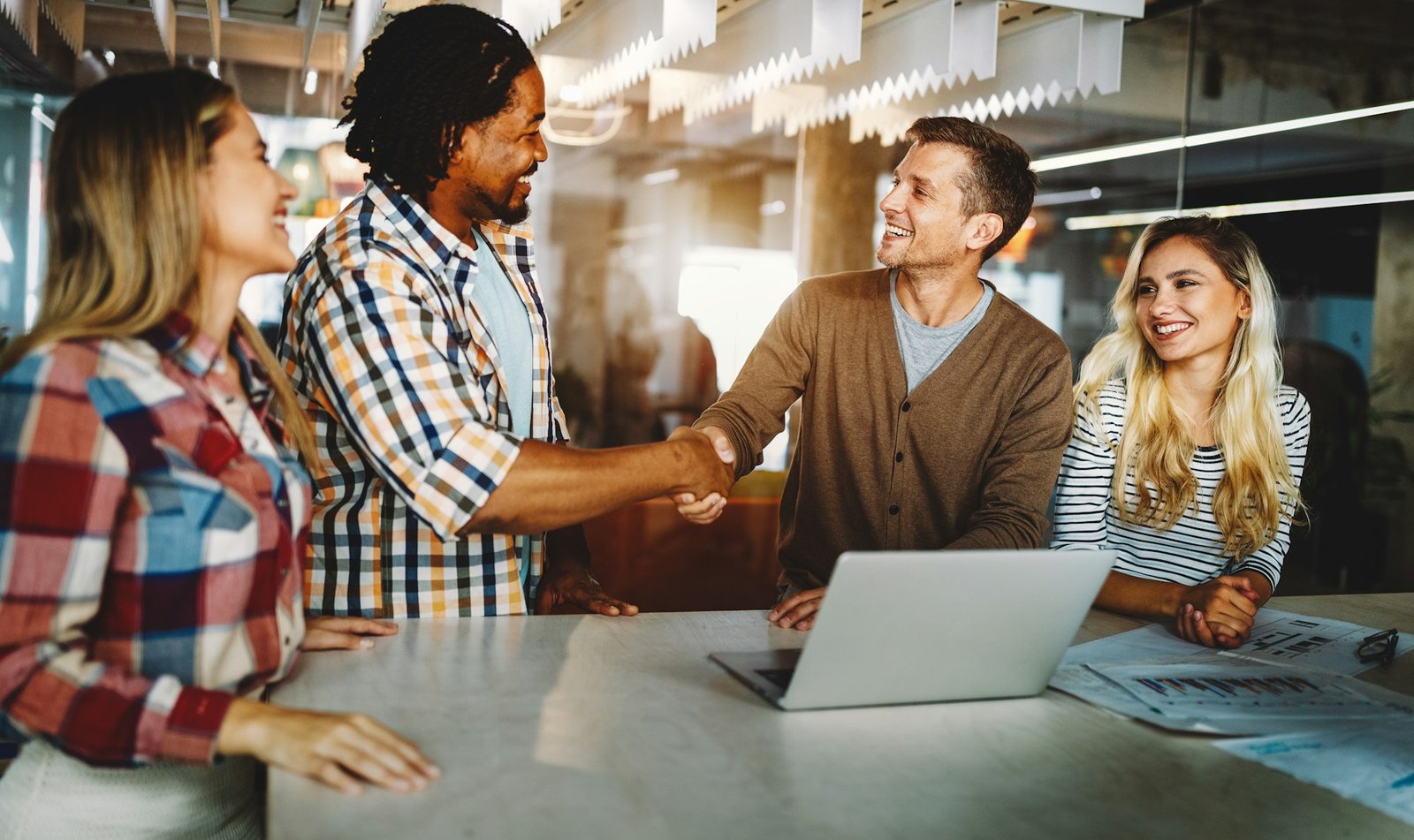 Business people partnership handshake concept. Successful deal after great meeting