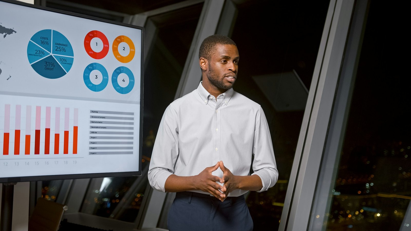 Young businessman lead group of business financial team in strategic meeting presentation